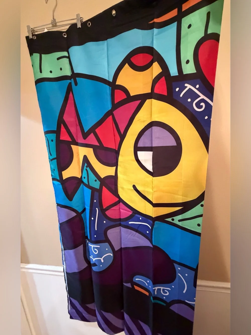Romero Britto Shower Curtain Pop Art Fish Deeply In Love. 70x70 Retired Series